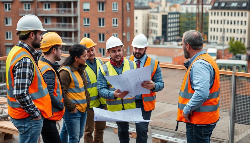 Équipe de professionnels du gros oeuvres à Bruxelles sur un chantier